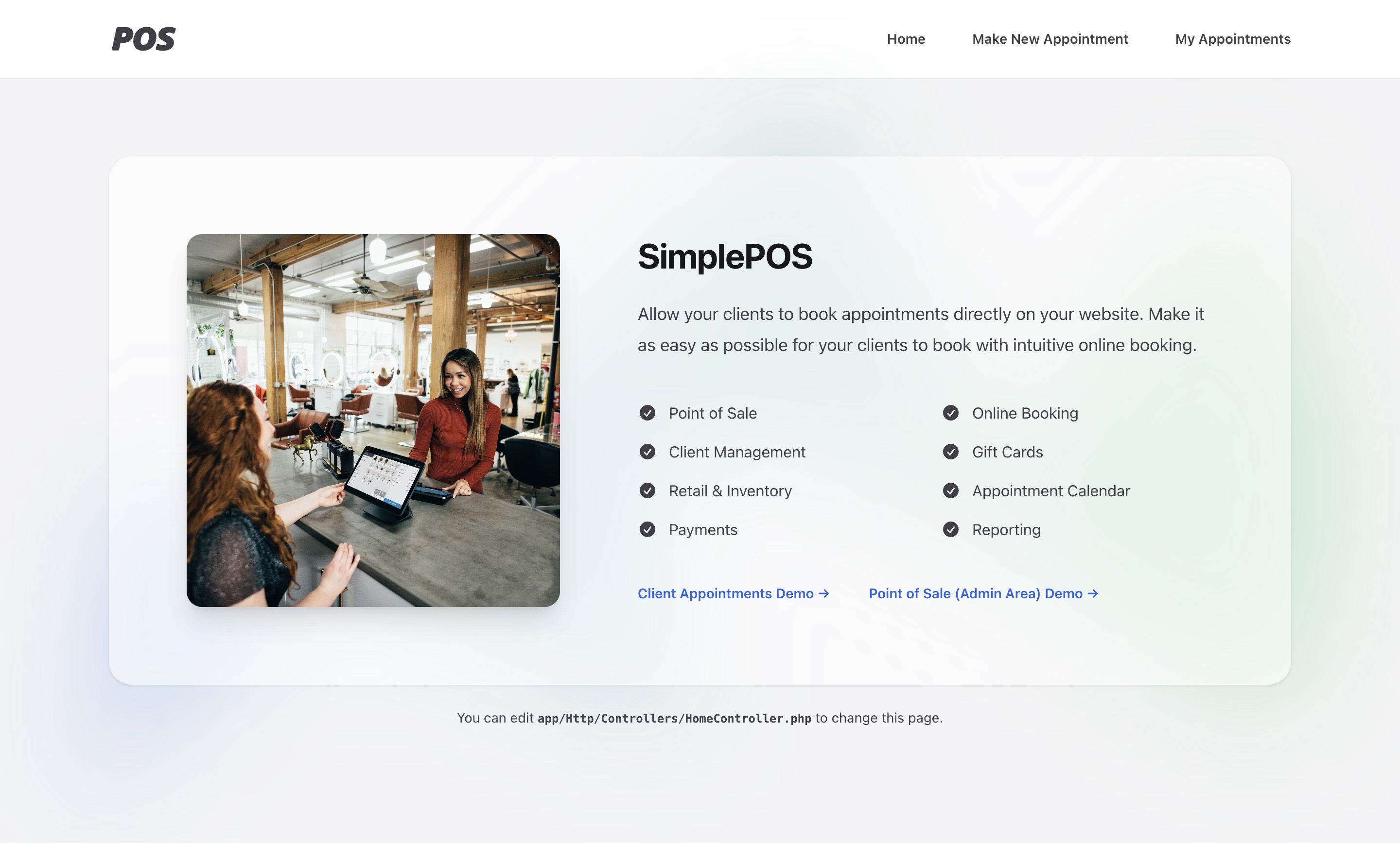 Homepage SimplePOS Booking